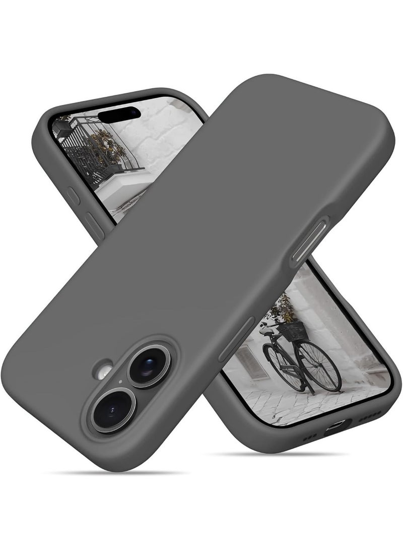 متوافق مع هاتف آيفون 16 مقاس 6.1 بوصة، غطاء من السيليكون السائل الممتاز، غطاء حماية كامل للجسم، مقاوم للصدمات، غطاء هاتف نحيف، بطانة من الألياف الدقيقة الناعمة المقاومة للخدش (رمادي داكن)